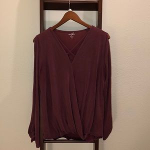 Mauve Cross Front Cold Shoulder Top